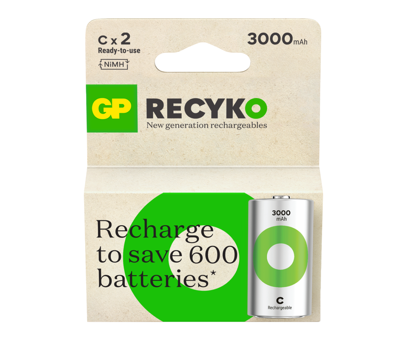 GP RECYKO C oplaadbare batterijen 3000mah – 2 stuks