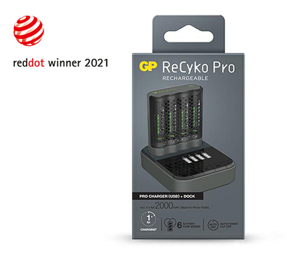 GP ReCyko Pro Charger Dock (USB) D461 and Pro Charger (USB) P461 with 4 x AA Pro Photoflash 2000mAh NiMH Batteries