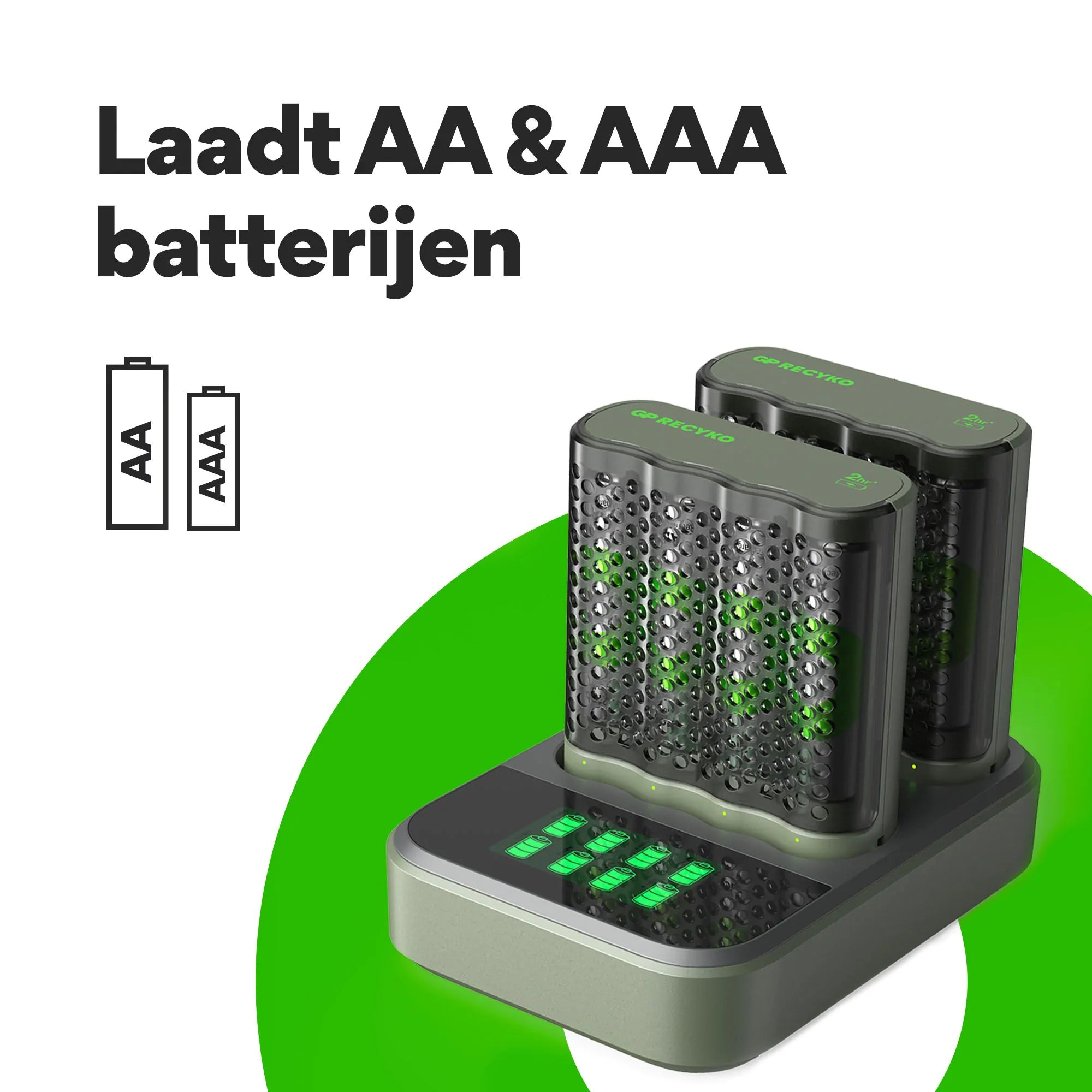 GP RECYKO Snellader Dock (USB) D851 en 2 x Snellader (USB) M451 met 8 x AA 2600mAh NiMH Batterijen