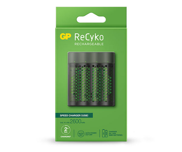 GP ReCyko Speed Charger (USB) M451 4-slot NiMH with 4 x AA 2,600mAh NiMH Batteries