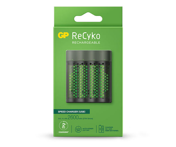 GP ReCyko Speed Charger (USB) M451 4-slot NiMH with 4 x AA 2,600mAh (2700 Series) NiMH Batteries