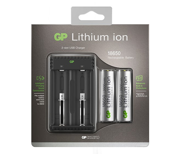 L211 Li-ion Rechargeable Battery 2-slot USB Charger (w/ 2's 18650 2600mAh Battery)