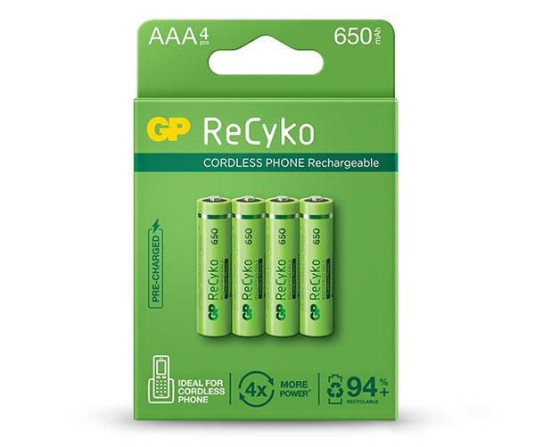 GP ReCyko battery 650mAh AAA (Ideal for Cordless Phone, 4 battery pack)