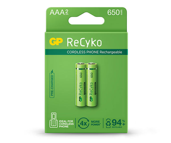 GP ReCyko battery 650mAh AAA (Ideal for Cordless Phone, 2 battery pack)