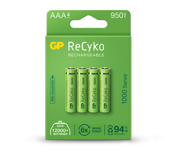 GP ReCyko battery 950mAh AAA (1000 Series, 4 battery pack)