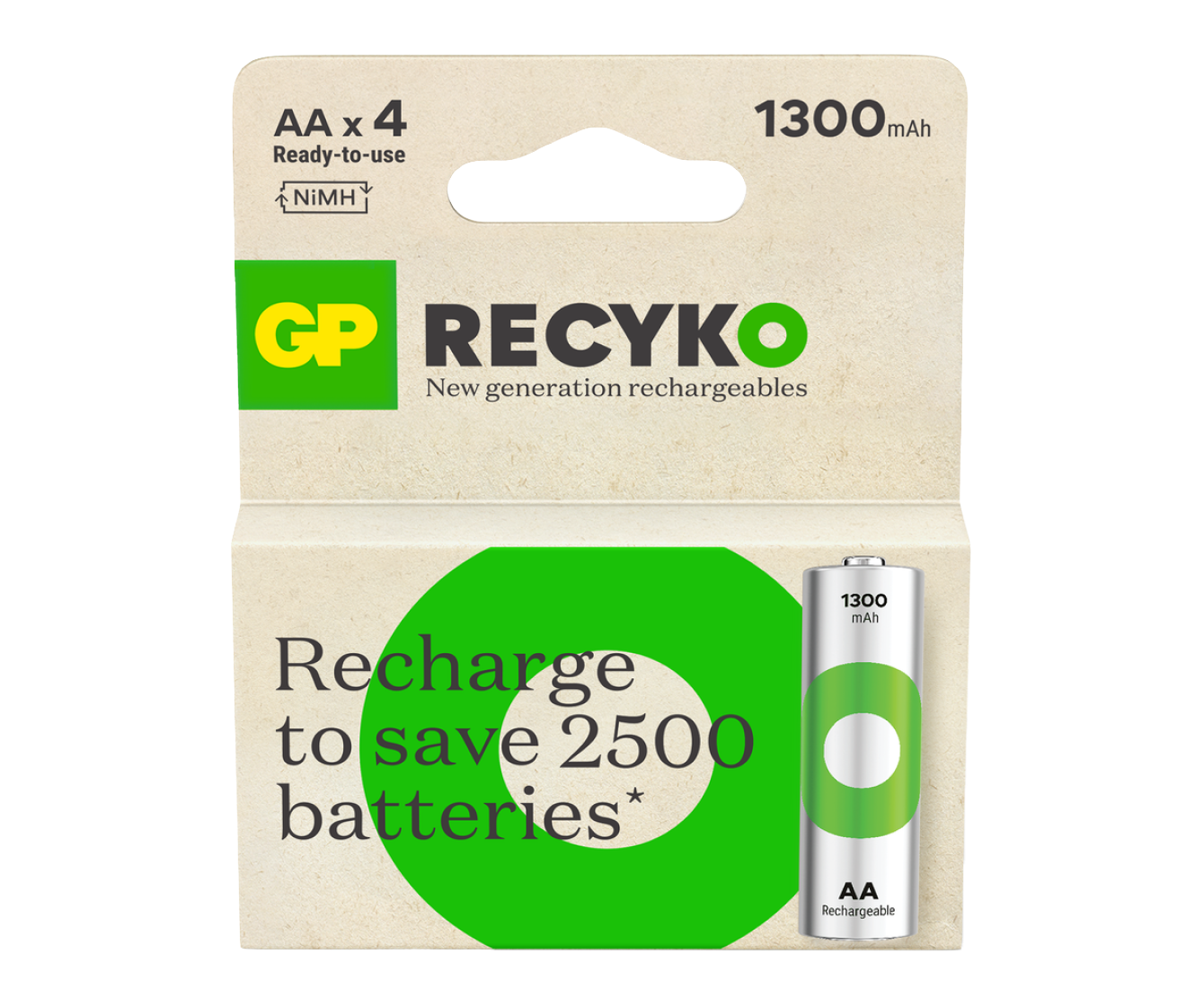 GP RECYKO AA oplaadbare batterijen 2600mAh - 4 stuks