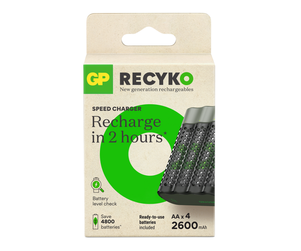 GP RECYKO M452 Batterij Snellader met 4 oplaadbare AA-batterijen 2600mAh