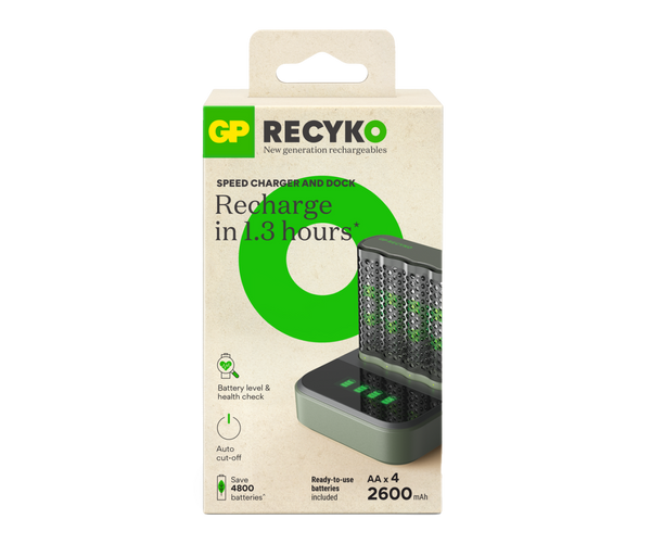 GP RECYKO M452 Batterij Snellader en D451 Laadstation incl. 4 AA oplaadbare batterijen 2600mAh  