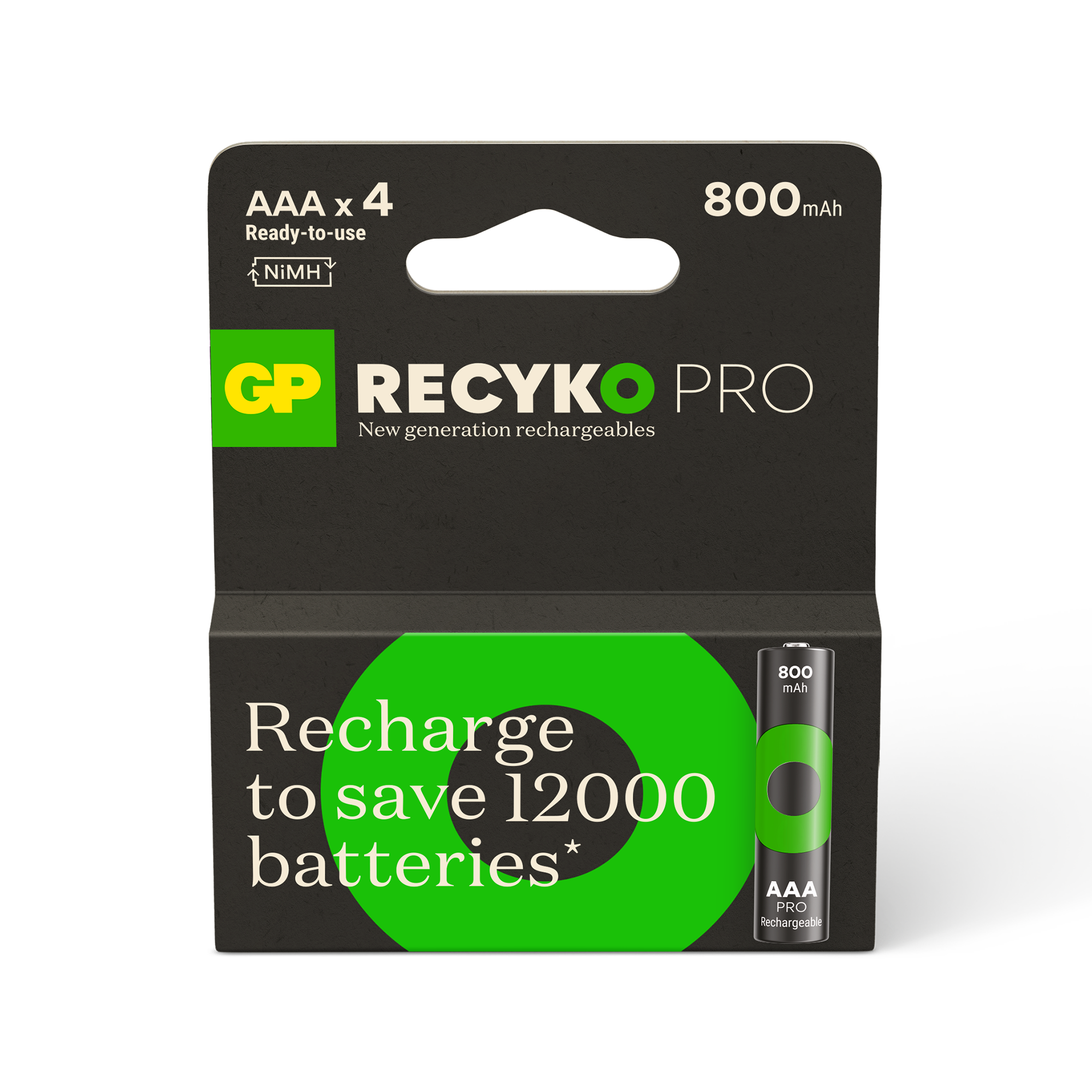 GP RECYKO Pro NiMH 800mAh AAA-batterij 4's